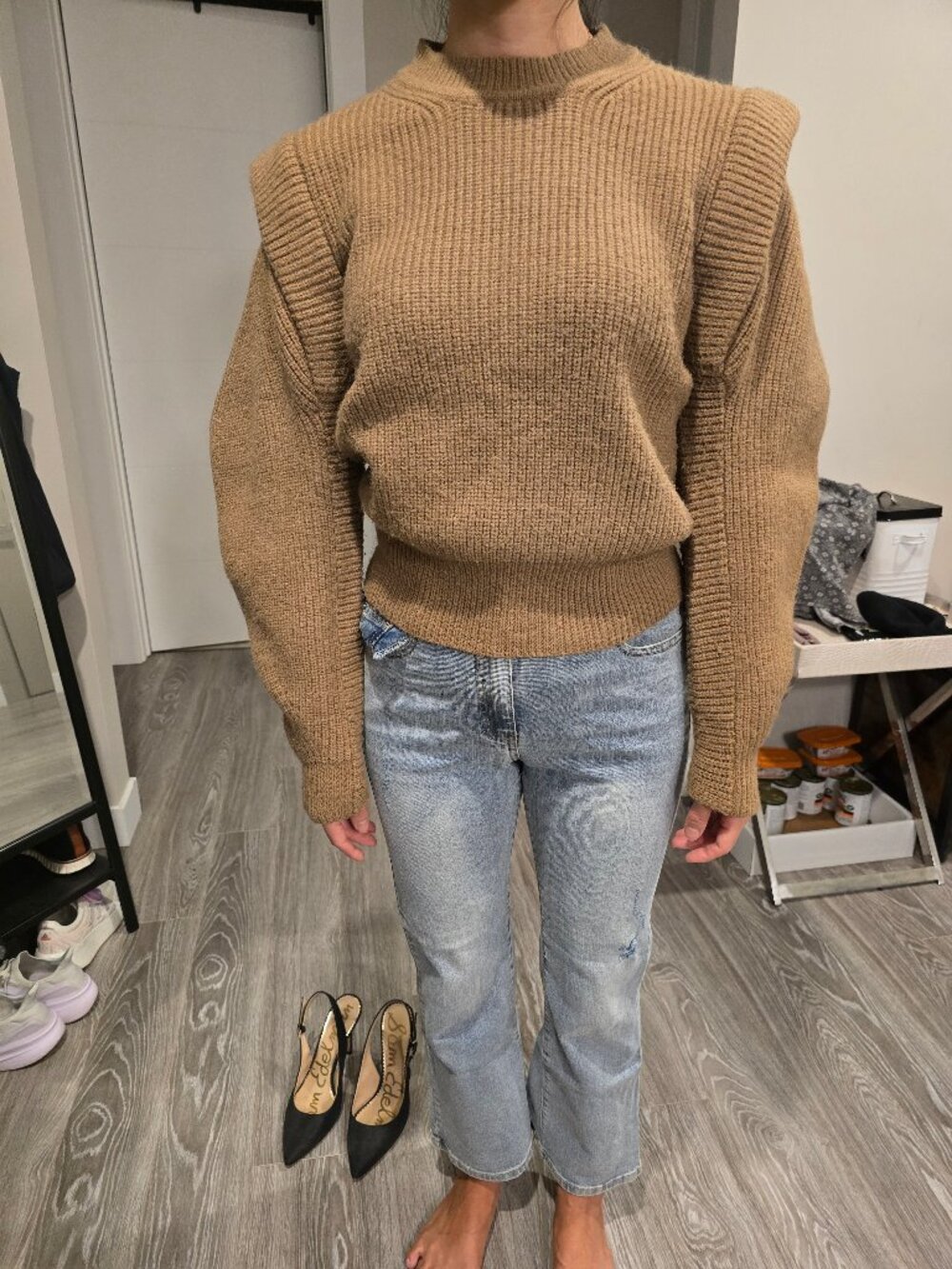 ASTR The Label Nicola Puff Sleeve Sweater Tan Beige Womens XS Extra Small